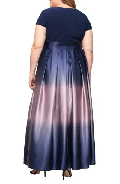 Sl Fashions Short Sleeve Jersey Bodice Ombré Satin A-line Gown In Multi