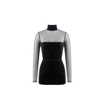 Iellele Women's Noel Mini Dress Mesh Turtleneck  Black In Black