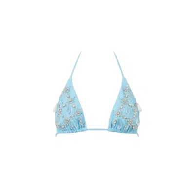 Oceanus Swimwear Women's Blue Calliope Luxury Crystal Bikini Top Aqua In Blue