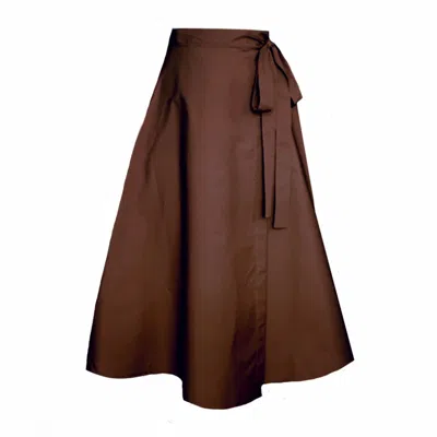 Frock Tales Women's Meyer Wrap Midi Skirt In Chocolate Brown With Pockets In Brown