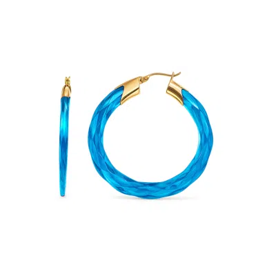 Gold & Honey Women's Gold / Blue Blue Topaz Swirl Twist Lucite Birthstone Hoop Earrings In Blue