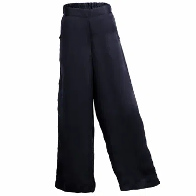 Ceva Cu Dichis Women's Black Vegan Silk, Cupro, Elastic Waist Trousers Unisex In Black