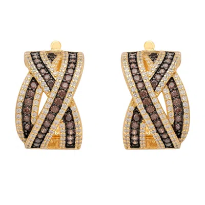 Latelita Women's Gold / Brown / White Crossover Hoop Earrings Brown Cz Gold In Gold