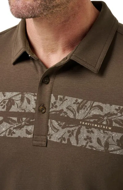 Travismathew Orchard Walk Floral Stripe Polo In Brown