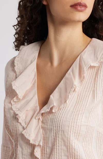 Doen Dôen Huguette Pintuck Ruffle Top In Pink