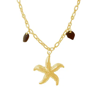 Glasstyk Women's Starfish Necklace Gold Brown In Gold