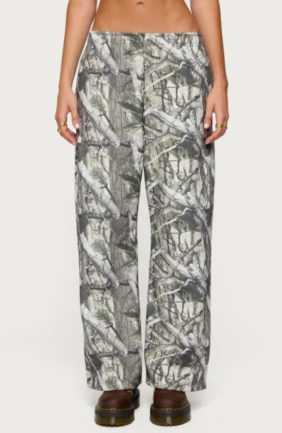 Edikted Camo Low Rise Straight Leg Sweatpants In Gray