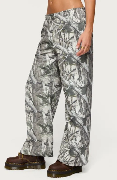 Edikted Camo Low Rise Straight Leg Sweatpants In Gray