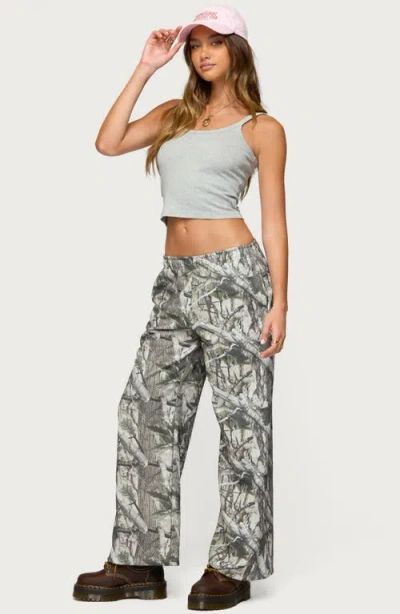 Edikted Camo Low Rise Straight Leg Sweatpants In Gray
