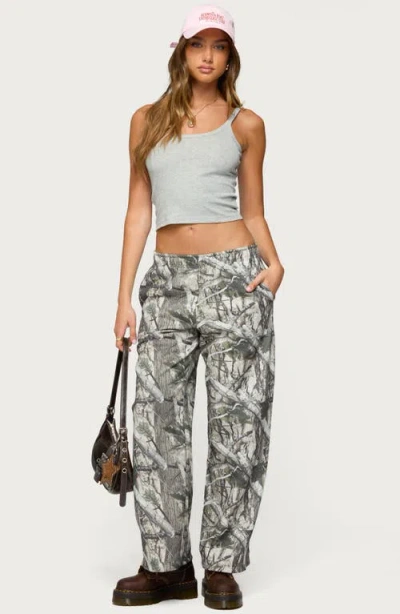 Edikted Camo Low Rise Straight Leg Sweatpants In Gray