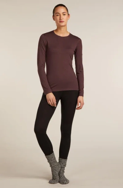 Icebreaker Oasis Long Sleeve Merino Wool Base Layer Tee In Brown