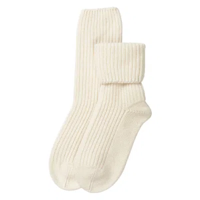 Kinalba Ladies White Ribbed Cashmere Bed Socks In White