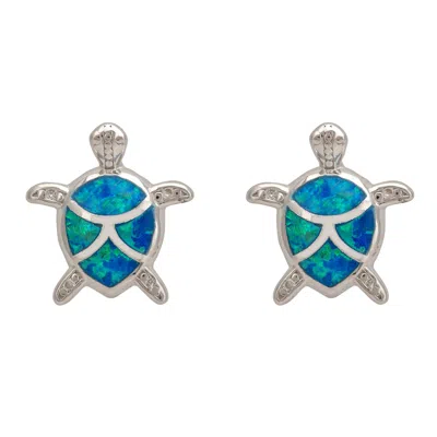 Latelita Women's Blue / Silver Turtle Blue Opalite Stud Earrings Silver In Blue