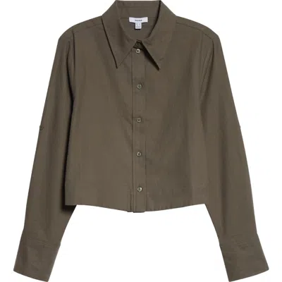 Reiss Caylan Cotton & Wool Crop Button-up Shirt In Green