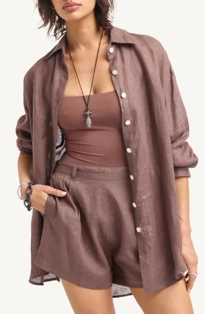 Vitamin A ® The Getaway Linen Cover-up Shorts In Brown