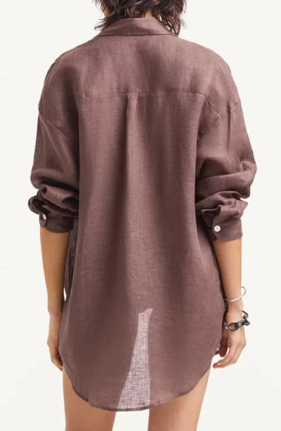 Vitamin A ® Playa Oversize Linen Cover-up Shirt In Brown