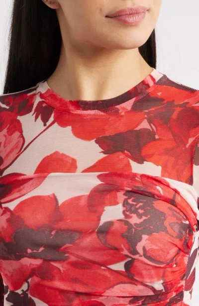 Anne Klein Side Ruched Long Sleeve Midi Dress In Multi