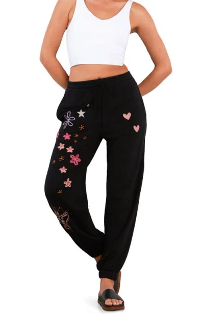Billy T In Full Bloom Embroidered Joggers In Black