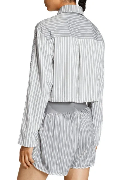 Adidas Originals Stripe Crop Zip-up Shirt In Gray