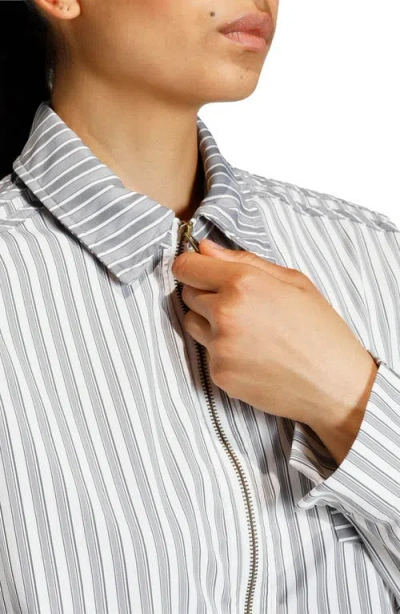 Adidas Originals Stripe Crop Zip-up Shirt In Gray