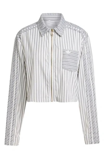 Adidas Originals Stripe Crop Zip-up Shirt In Gray