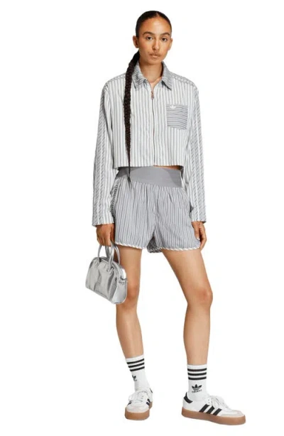 Adidas Originals Stripe Crop Zip-up Shirt In Gray