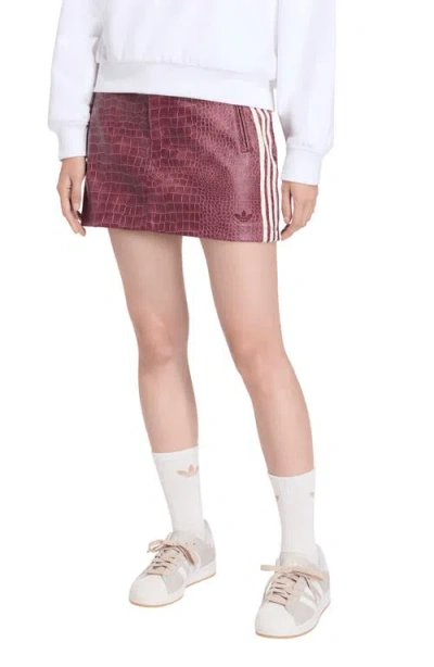 Adidas Originals Croc Embossed Faux Leather Miniskirt In Burgundy