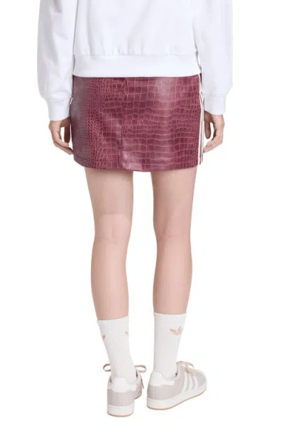 Adidas Originals Croc Embossed Faux Leather Miniskirt In Burgundy