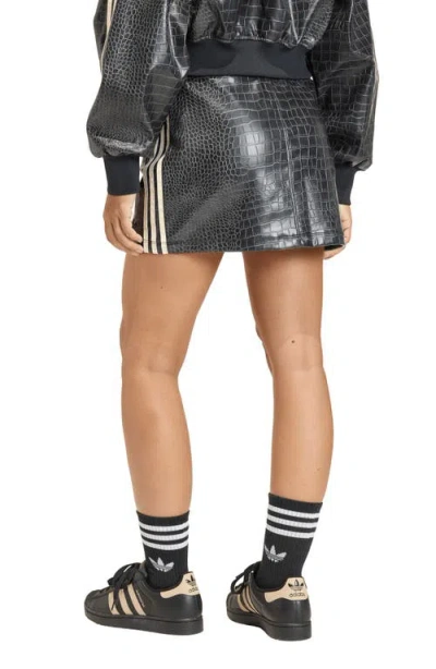 Adidas Originals Croc Embossed Faux Leather Miniskirt In Black