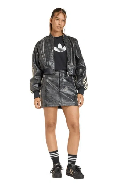 Adidas Originals Croc Embossed Faux Leather Miniskirt In Black