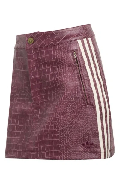 Adidas Originals Croc Embossed Faux Leather Miniskirt In Burgundy