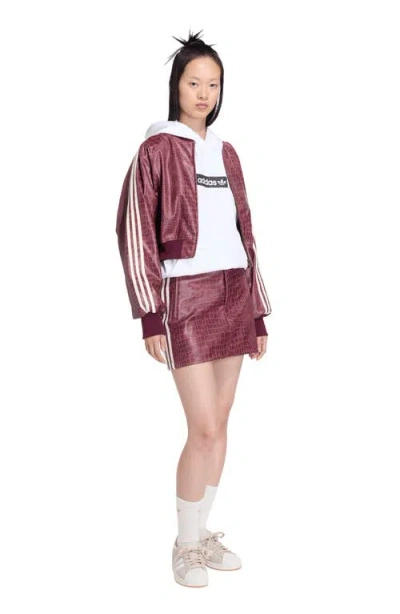 Adidas Originals Croc Embossed Faux Leather Miniskirt In Burgundy