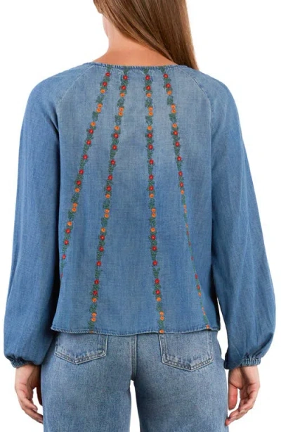 Billy T Floral Wallpaper Embroidered Top In Blue