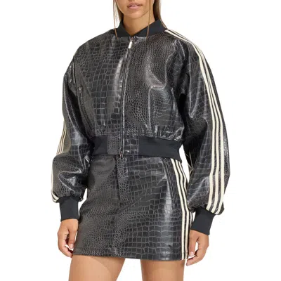Adidas Originals Sst Croc Embossed Faux Leather Track Jacket In Black