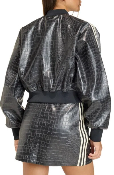 Adidas Originals Sst Croc Embossed Faux Leather Track Jacket In Black