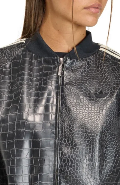 Adidas Originals Sst Croc Embossed Faux Leather Track Jacket In Black