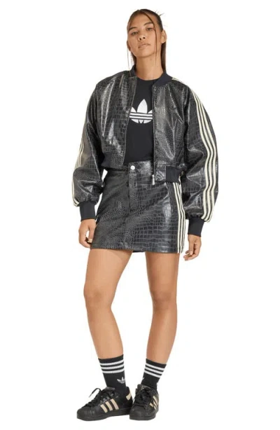 Adidas Originals Sst Croc Embossed Faux Leather Track Jacket In Black