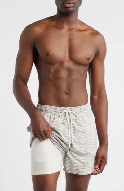 Bugatchi Cruz Geo Print Swim Trunks In Gray