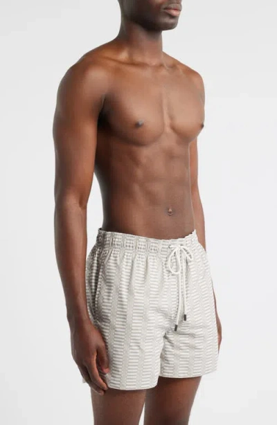 Bugatchi Cruz Geo Print Swim Trunks In Gray