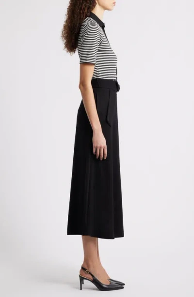 Anne Klein Stripe Bodice Belted Midi Dress In Multi