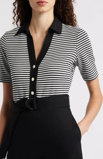 Anne Klein Stripe Bodice Belted Midi Dress In Multi
