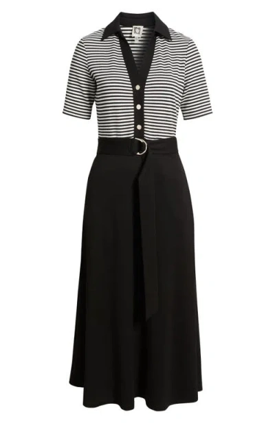 Anne Klein Stripe Bodice Belted Midi Dress In Multi