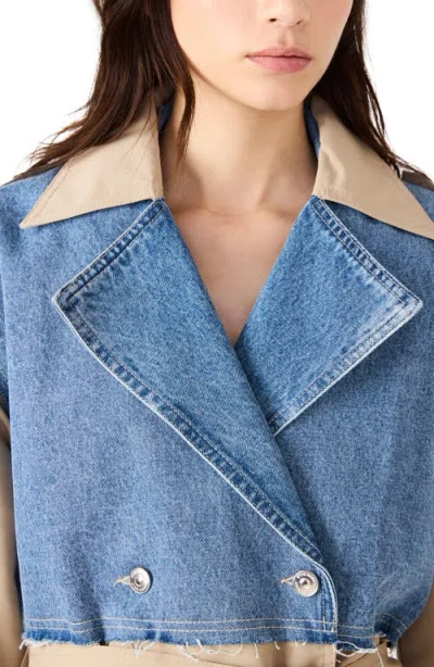 Steve Madden Shyla Denim Trim Double Breasted Jacket In Multi