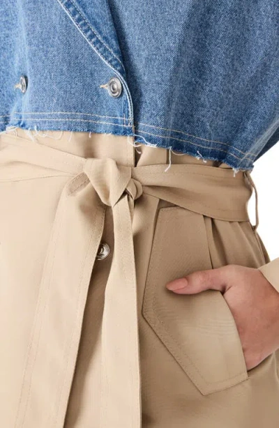 Steve Madden Shyla Denim Trim Double Breasted Jacket In Multi