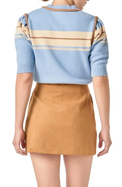 English Factory Stripe Puff Sleeve Sweater In Blue