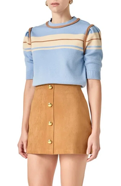 English Factory Stripe Puff Sleeve Sweater In Blue