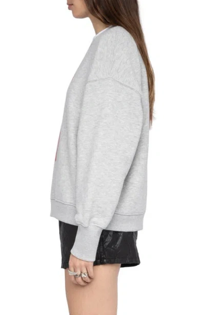 Zadig & Voltaire Womens Gris Chine Clai Oscar Heart-print Long-sleeve Cotton-jersey Sweatshirt In Gray