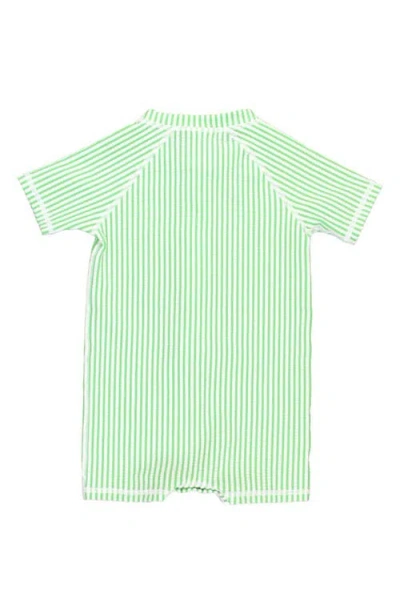 Ruggedbutts Spring Green Stripe Seersucker One-piece Rashguard Swimsuit In Green