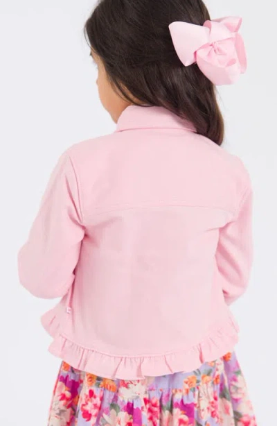 Rufflebutts Ruffle Hem Denim Jacket In Pink