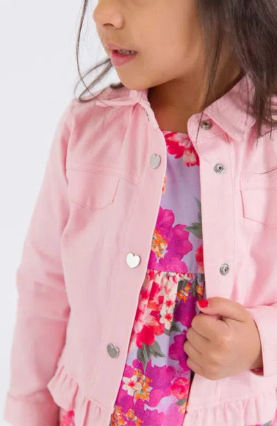 Rufflebutts Ruffle Hem Denim Jacket In Pink